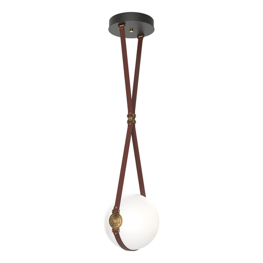 Derby Small LED Pendant Antique Brass Accent British Brown Leather LED Opal Glass (GG) in Black