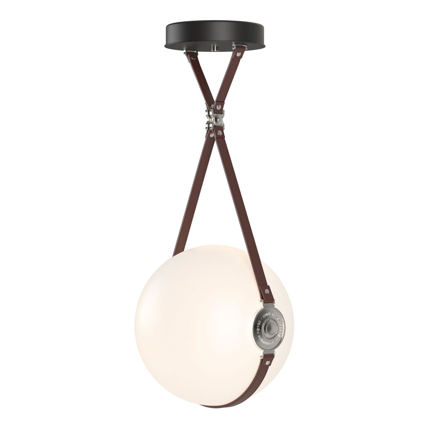 Derby Large LED Pendant Polished Nickel Accent British Brown Leather LED Opal Glass (GG) in Black