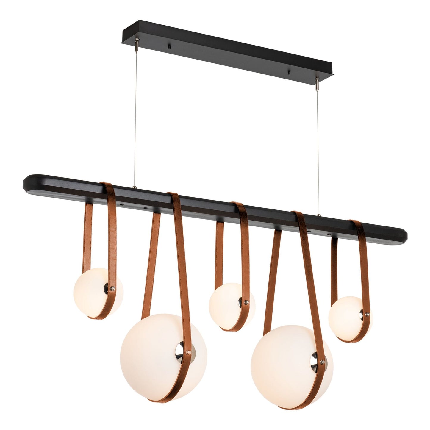 Derby Linear 5-Light LED Pendant Polished Nickel Accent Chestnut Leather LED Opal Glass (GG) in Black