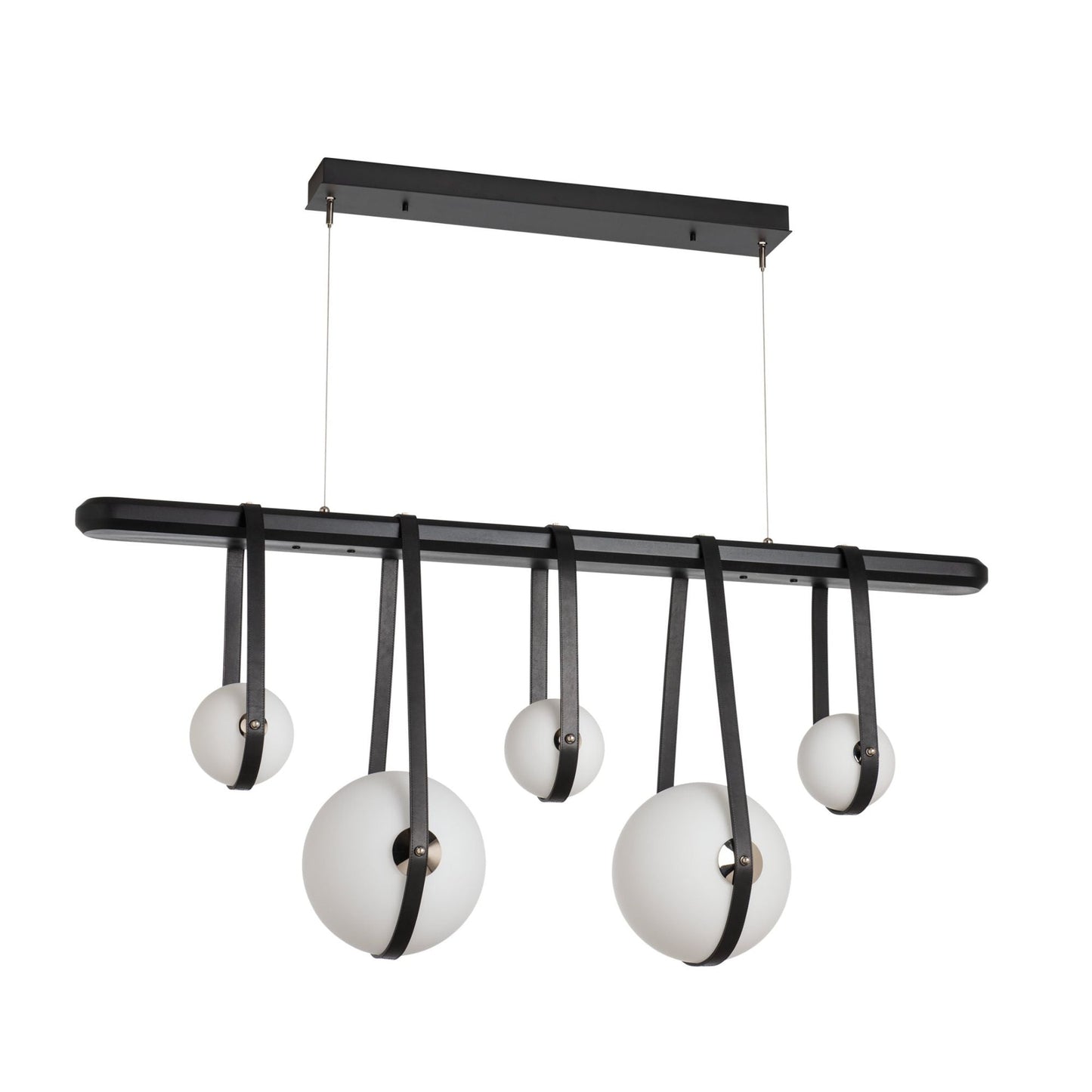 Derby Linear 5-Light LED Pendant Polished Nickel Accent Black Leather LED Opal Glass (GG) in Black