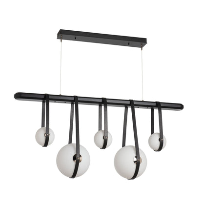 Derby Linear 5-Light LED Pendant Polished Nickel Accent Black Leather LED Opal Glass (GG) in Black