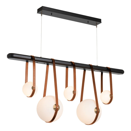 Derby Linear 5-Light LED Pendant Antique Brass Accent Chestnut Leather LED Opal Glass (GG) in Black
