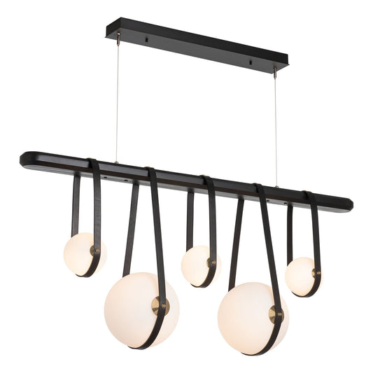 Derby Linear 5-Light LED Pendant Antique Brass Accent Black Leather LED Opal Glass (GG) in Black