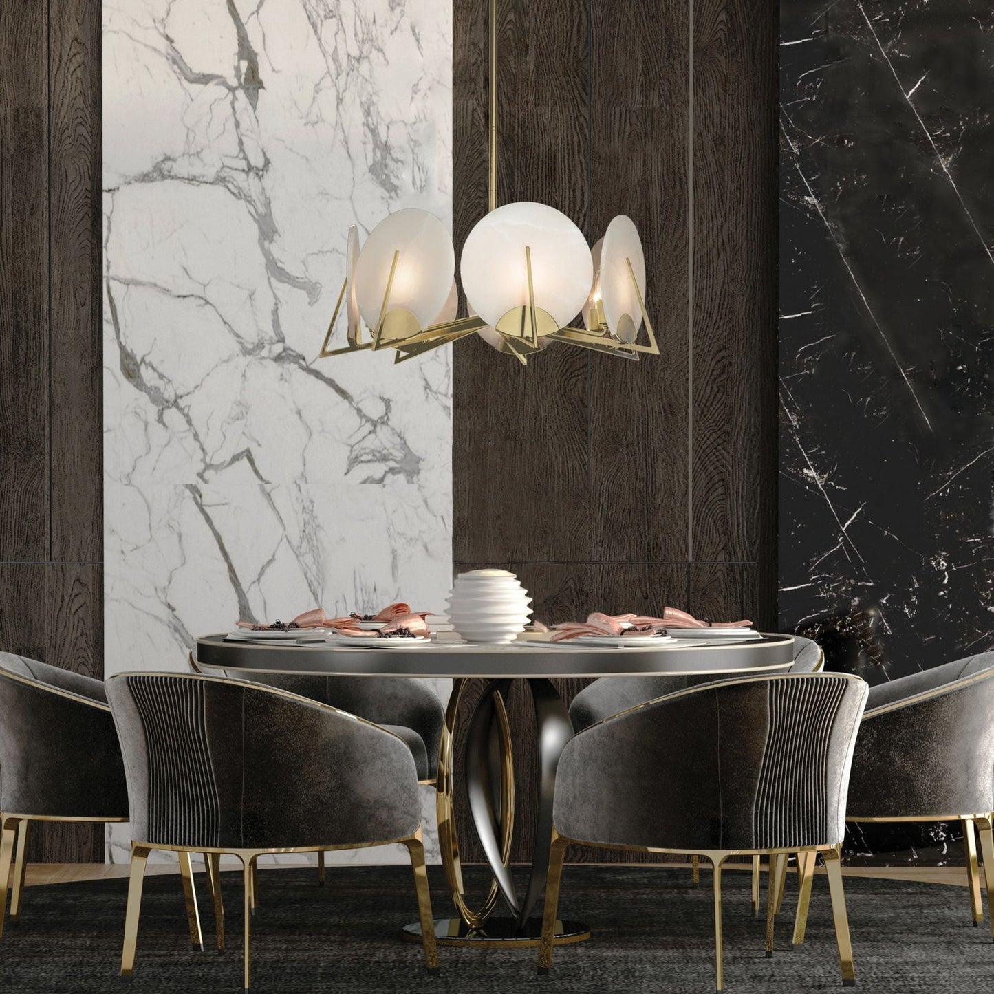 Callisto 7-Light Pendant 7-Light Alabaster in Modern Brass
