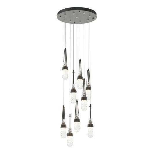 Link 9-Light Blown Glass Pendant 9-Light Clear Glass with White Threading (YJ) in Black