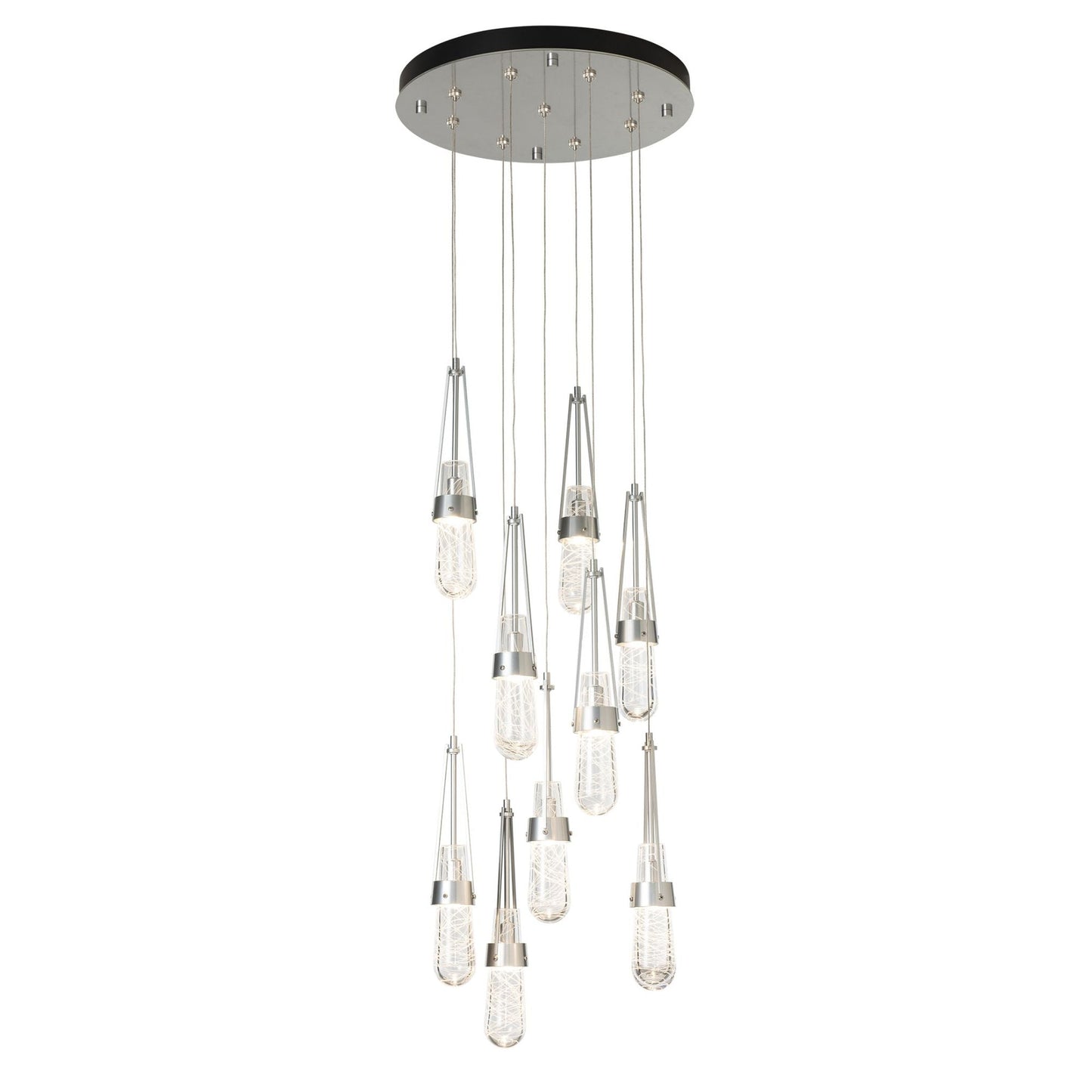 Link 9-Light Blown Glass Pendant 9-Light Clear Glass with White Threading (YJ) in Sterling