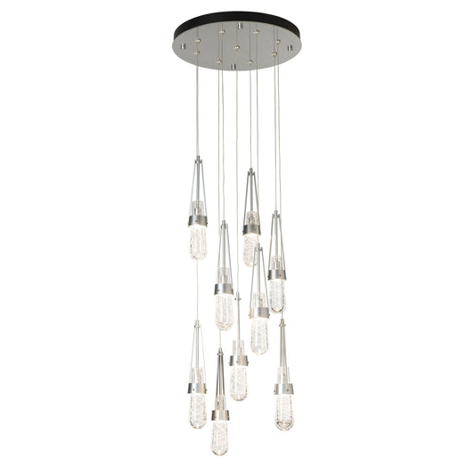 Link 9-Light Blown Glass Pendant 9-Light Clear Glass with White Threading (YJ) in Sterling