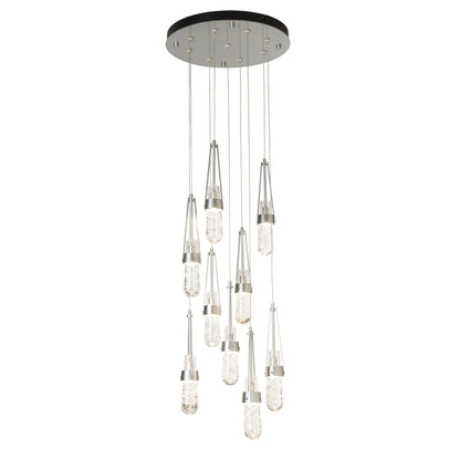 Link 9-Light Blown Glass Pendant 9-Light Clear Glass with White Threading (YJ) in Sterling