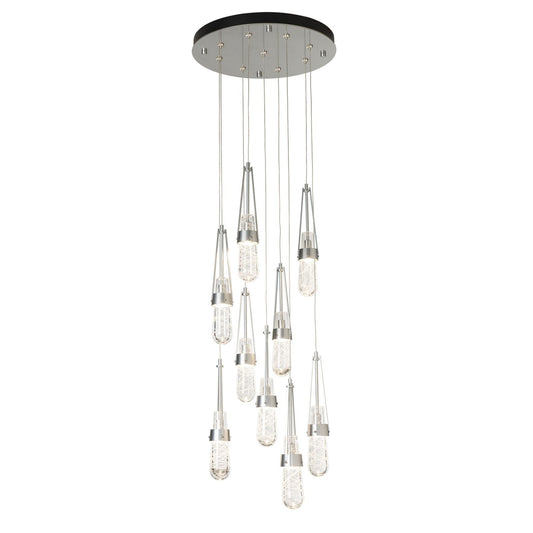 Link 9-Light Blown Glass Pendant 9-Light Clear Glass with White Threading (YJ) in Sterling
