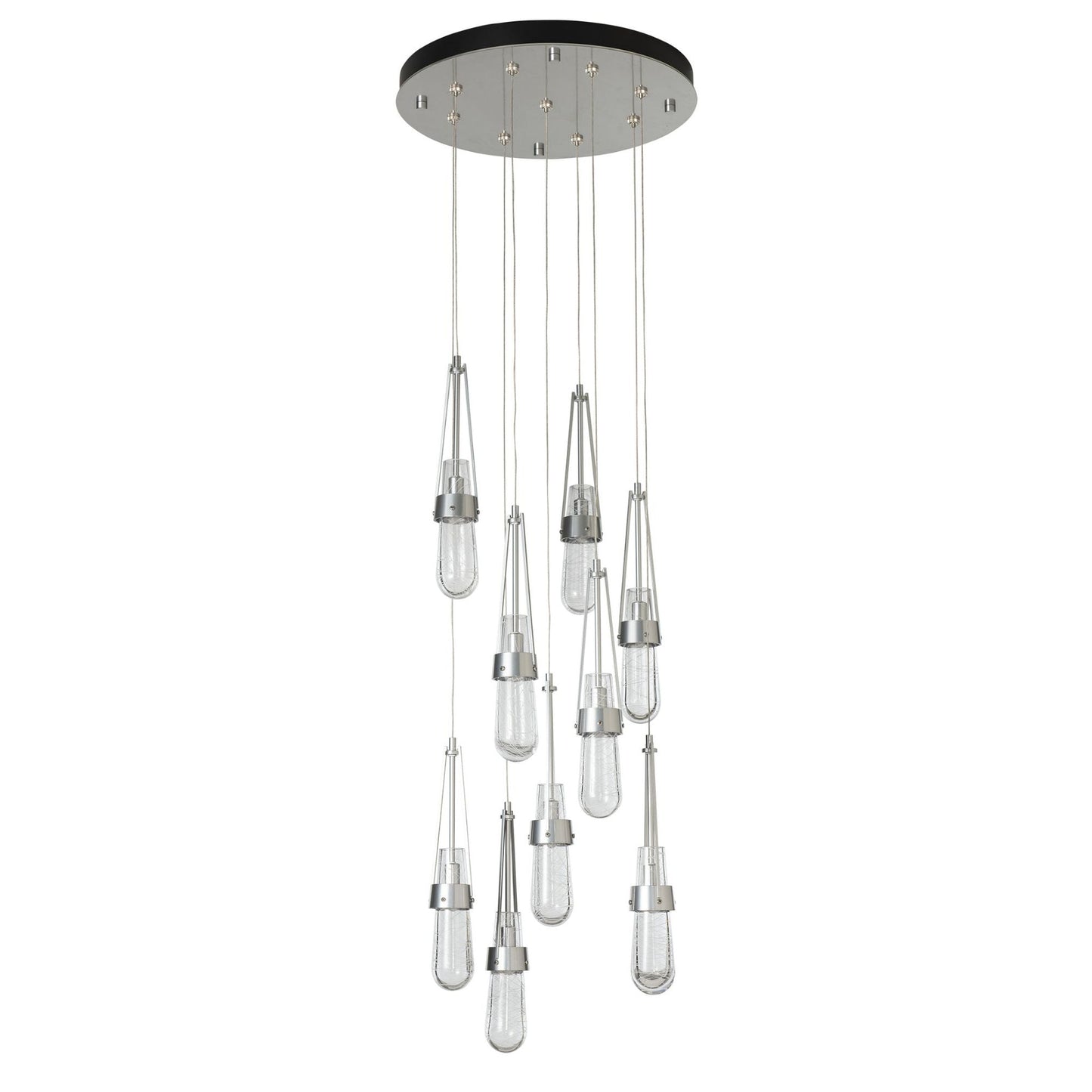 Link 9-Light Blown Glass Pendant 9-Light Clear Glass with White Threading (YJ) in Sterling