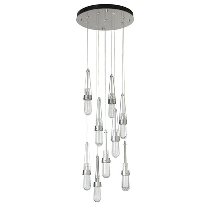 Link 9-Light Blown Glass Pendant 9-Light Clear Glass with White Threading (YJ) in Sterling