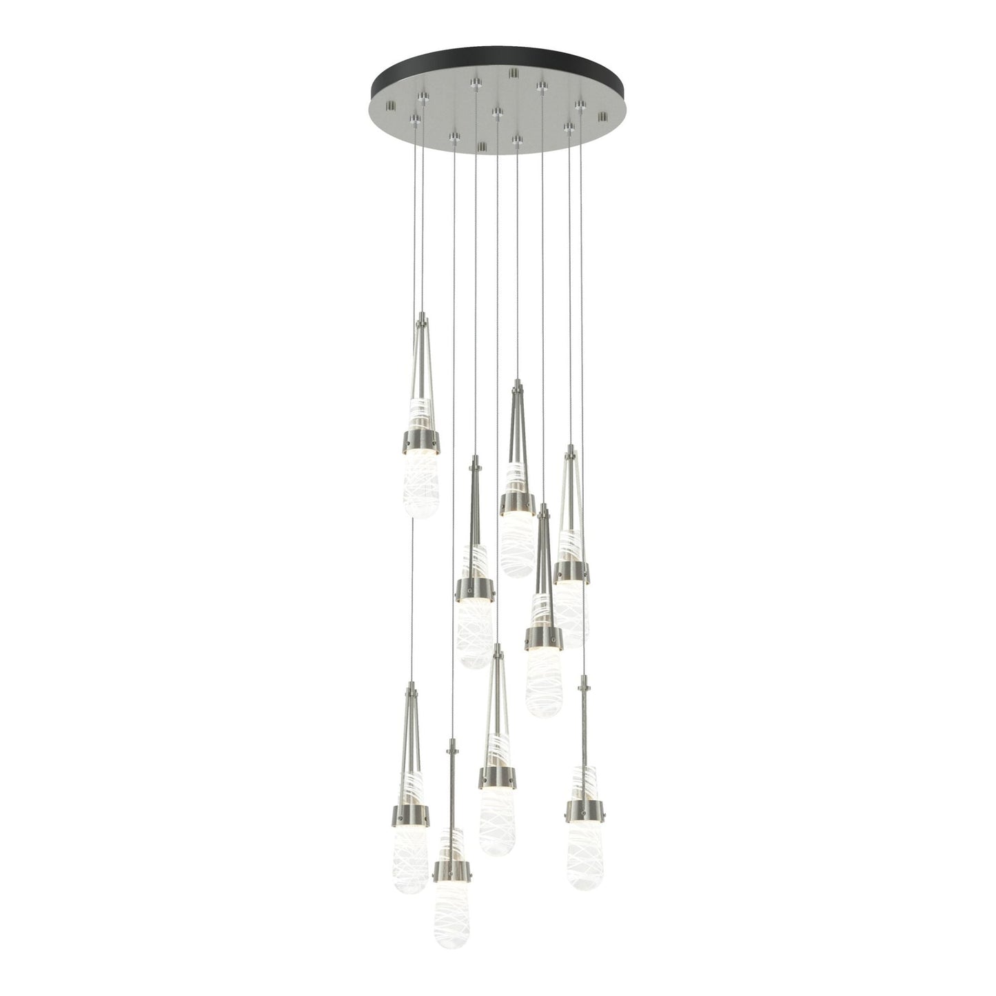 Link 9-Light Blown Glass Pendant 9-Light Clear Glass with White Threading (YJ) in Sterling