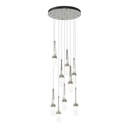 Link 9-Light Blown Glass Pendant 9-Light Clear Glass with White Threading (YJ) in Sterling