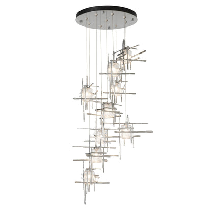 Tura 9-Light Seeded Glass Pendant 9-Light Seeded Clear Glass (II) in Sterling