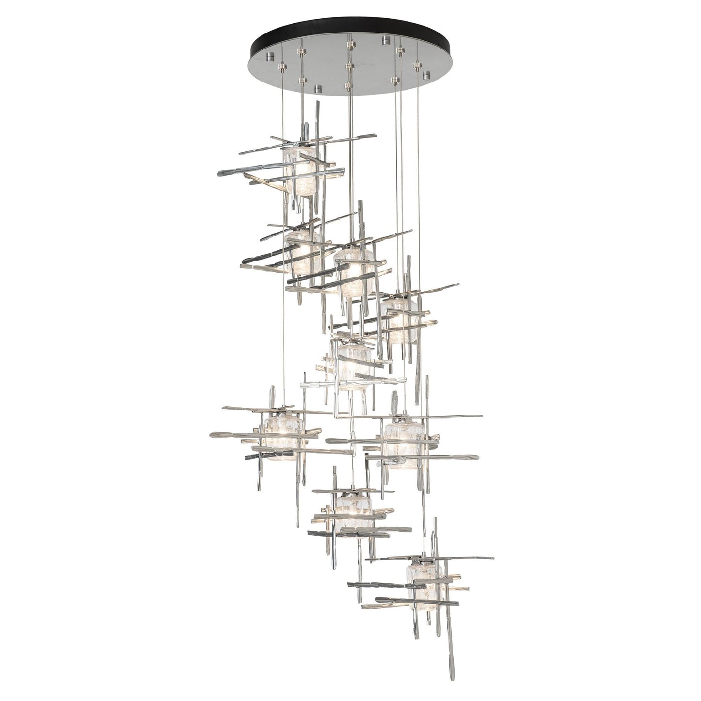 Tura 9-Light Seeded Glass Pendant 9-Light Seeded Clear Glass (II) in Sterling