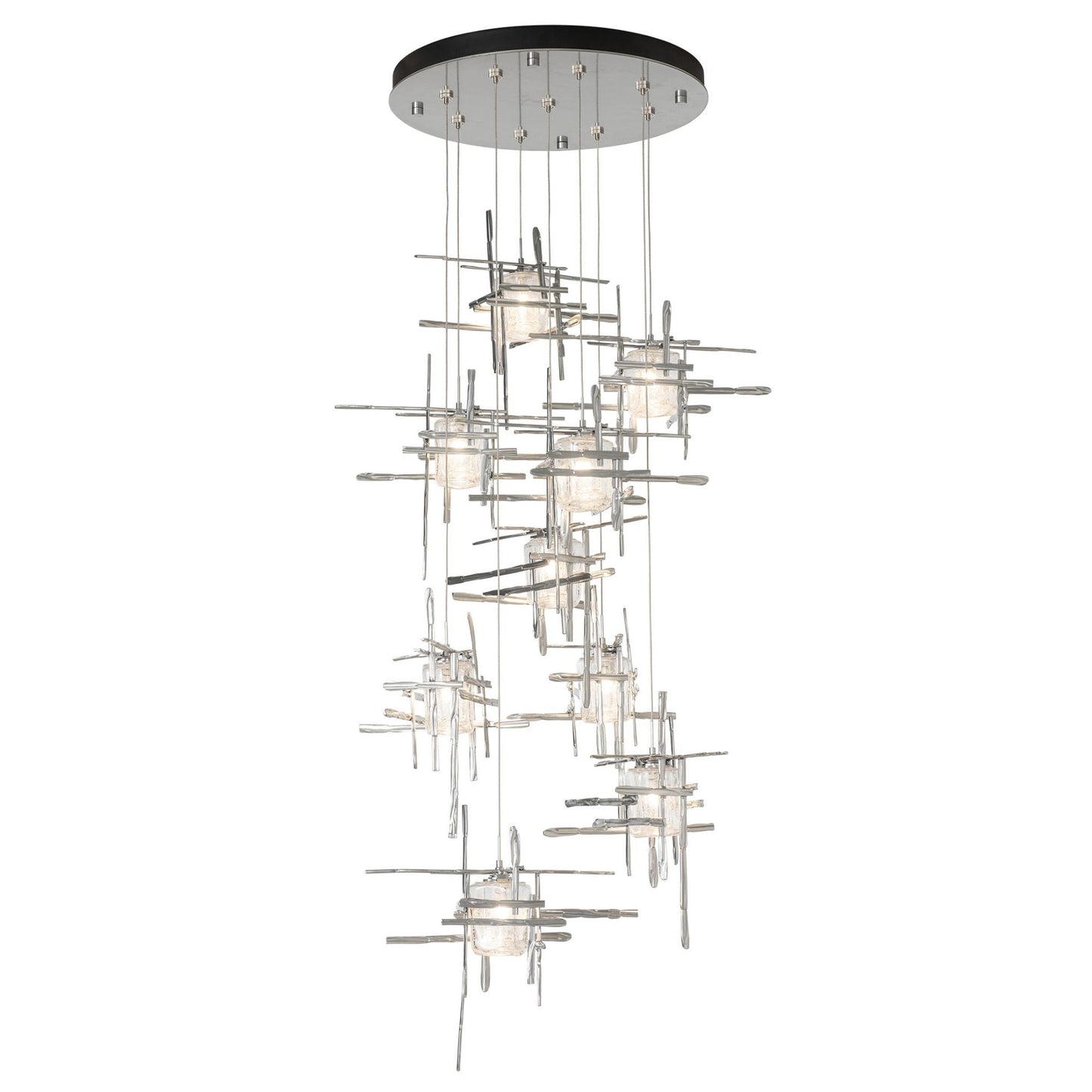 Tura 9-Light Seeded Glass Pendant 9-Light Seeded Clear Glass (II) in Sterling