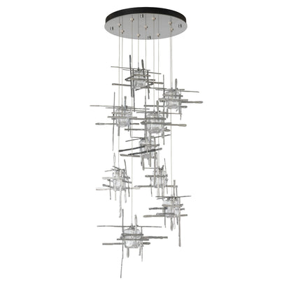 Tura 9-Light Seeded Glass Pendant 9-Light Seeded Clear Glass (II) in Sterling