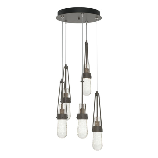 Link 5-Light Blown Glass Pendant 5-Light Clear Bubble Glass (YG) in Dark Smoke