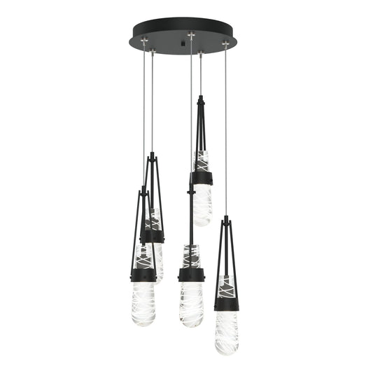 Link 5-Light Blown Glass Pendant 5-Light Clear Glass with White Threading (YJ) in Black