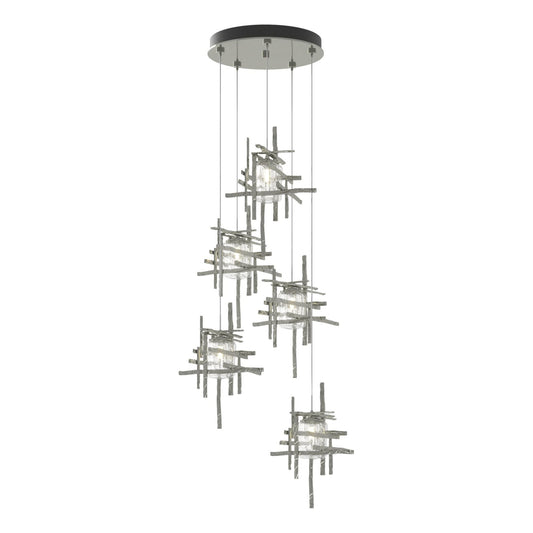 Tura 5-Light Seeded Glass Pendant 5-Light Seeded Clear Glass (II) in Sterling