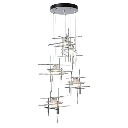 Tura 5-Light Frosted Glass Pendant 5-Light Cast Glass (YC) in Sterling