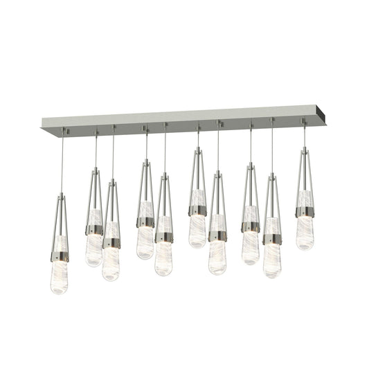 Link 10-Light Blown Glass Pendant 10-Light Clear Glass with White Threading (YJ) in Sterling