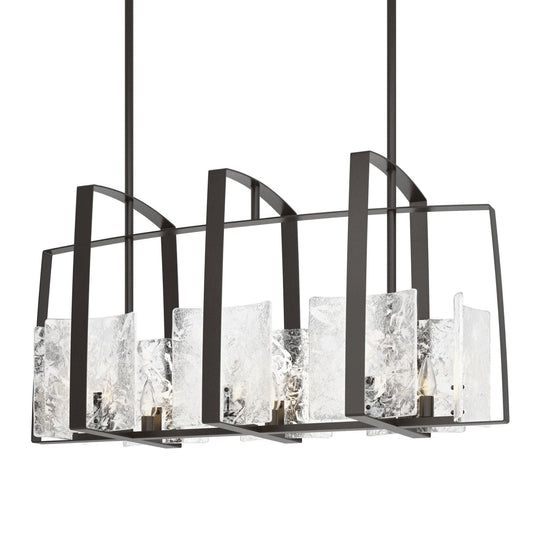 Arc Linear Pendant 8-Light White Swirl Glass (YR) in Oil Rubbed Bronze