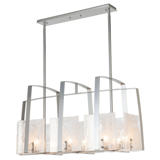 Arc Linear Pendant 8-Light White Swirl Glass (YR) in Sterling