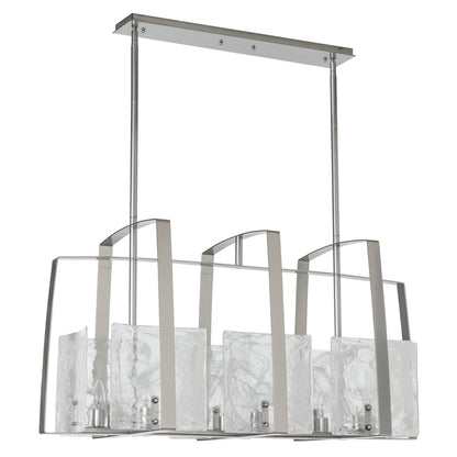 Arc Linear Pendant 8-Light White Swirl Glass (YR) in Sterling