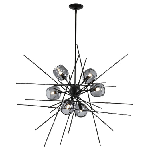 Griffin Starburst Pendant 6-Light Cool Grey Glass (YL) in Black