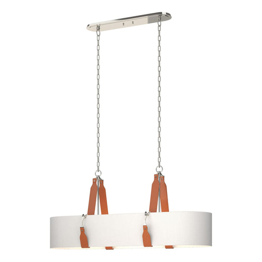 Saratoga Oval Pendant 4-Light Chestnut Leather Natural Anna Shade (SF) in Polished Nickel