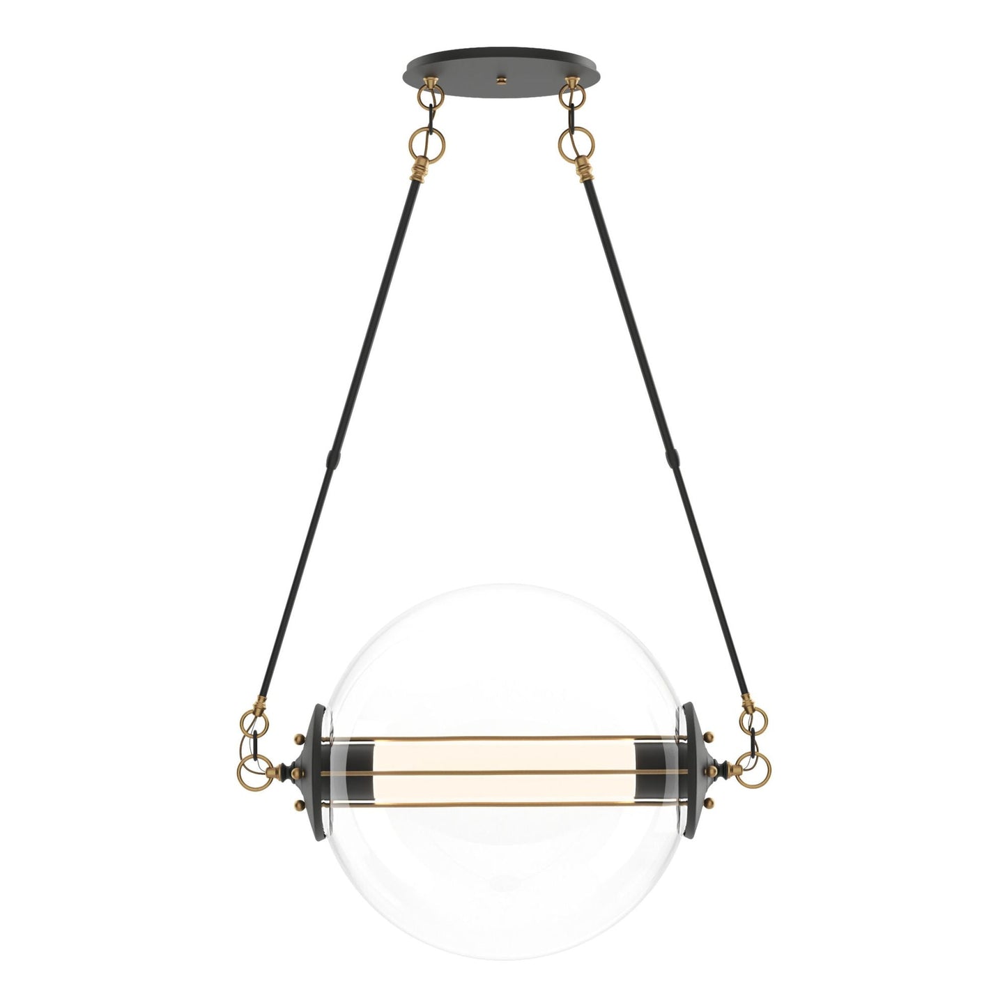 Otto Sphere Pendant 2-Light Clear Glass with Frosted Diffuser (YE) in Black with Brass Accents