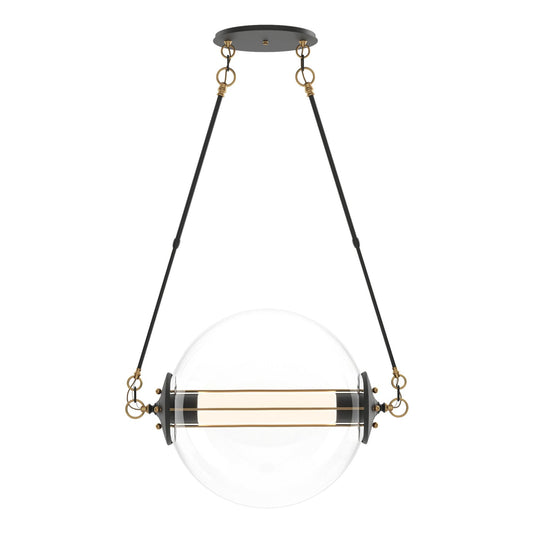 Otto Sphere Pendant 2-Light Clear Glass with Frosted Diffuser (YE) in Black with Brass Accents