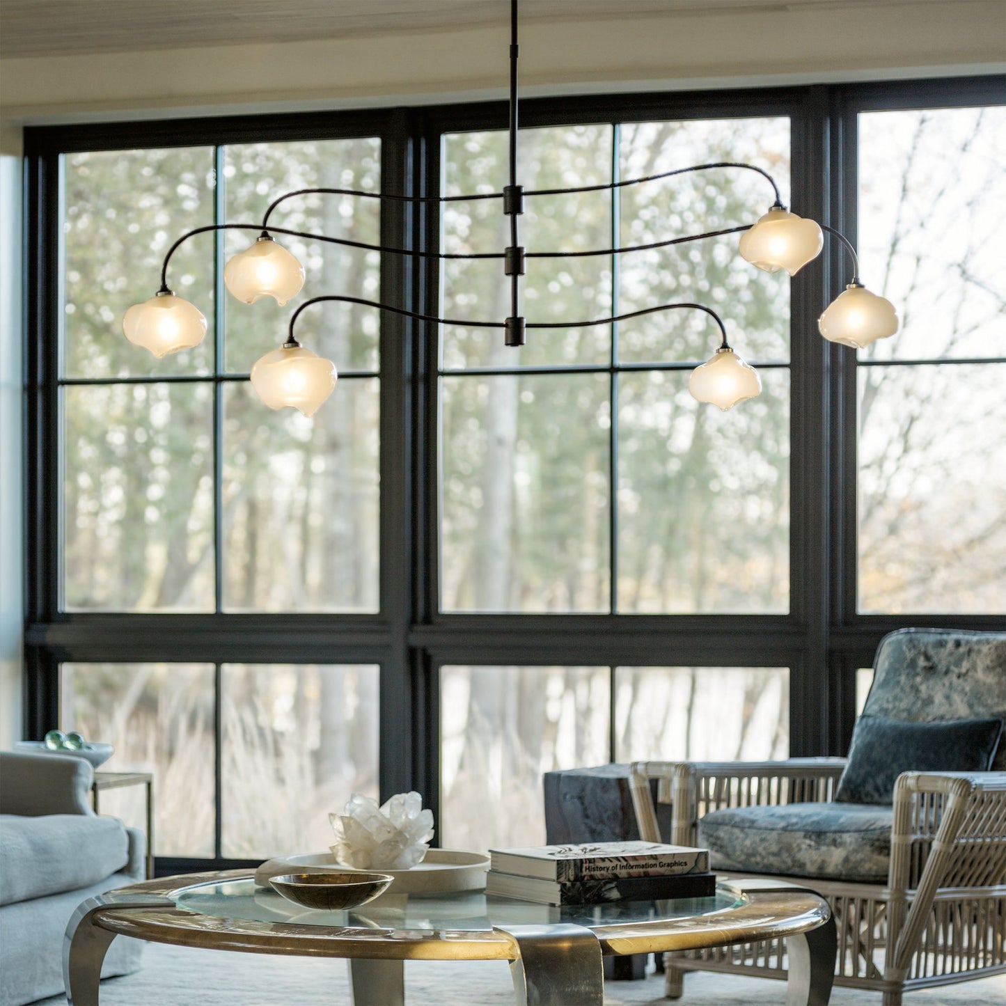 Ume 6-Light Large Pendant 6-Light Frosted Glass (FD) in Black