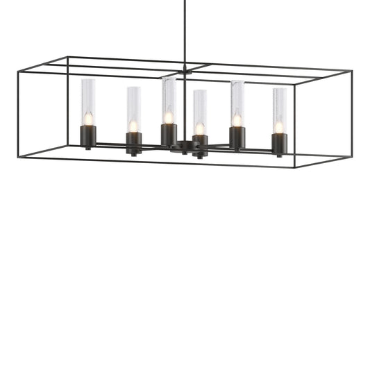 Portico Pendant 6-Light Black Accent Seeded Clear Glass (II) in Black