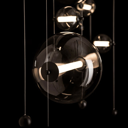 Abacus 7-Light Double Linear LED Pendant LED Cool Grey Glass (YL) in Black