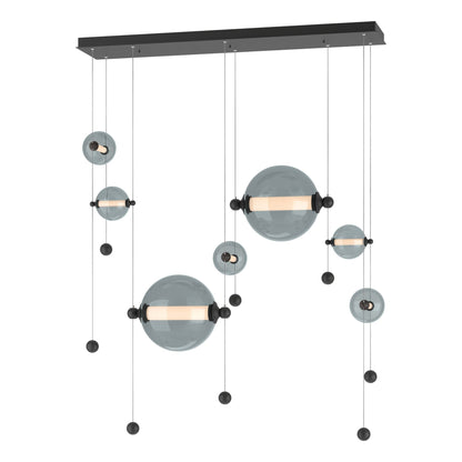 Abacus 7-Light Double Linear LED Pendant LED Cool Grey Glass (YL) in Black