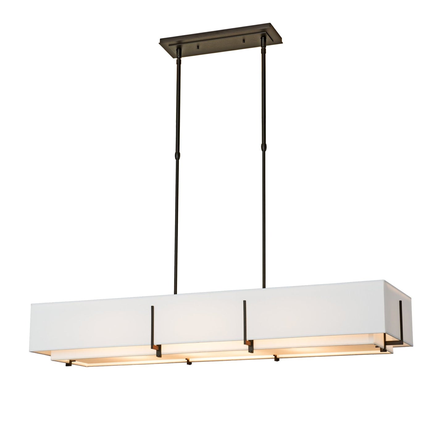 Exos Rectangular Pendant 4-Light Natural Anna Inner Shade & Natural Anna Outer Shade in Oil Rubbed Bronze