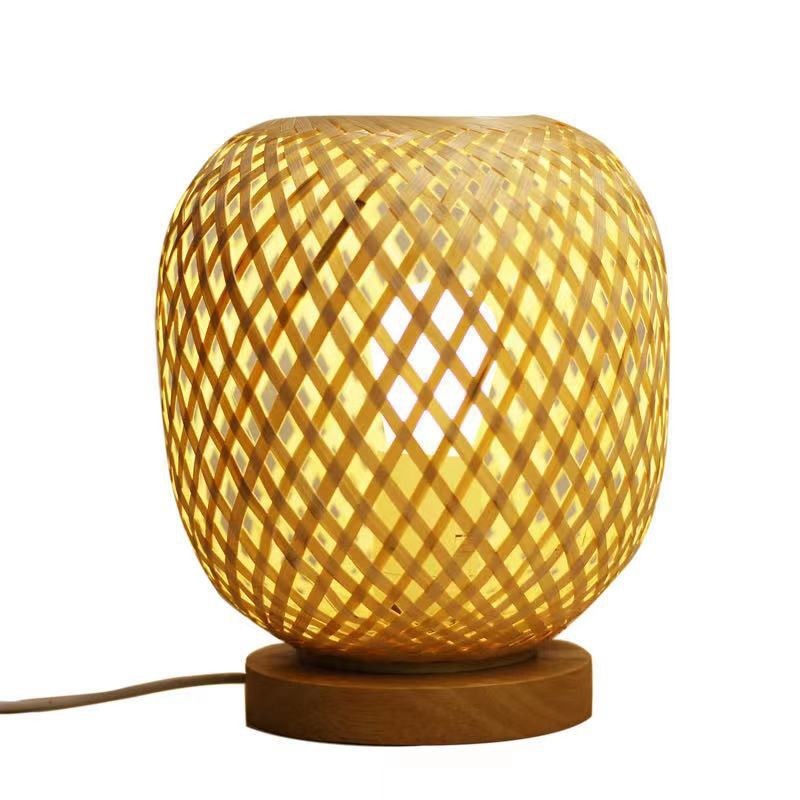 BambuGlow Woven Table Lamp Minimalist Charm for Elegant Living Rooms
