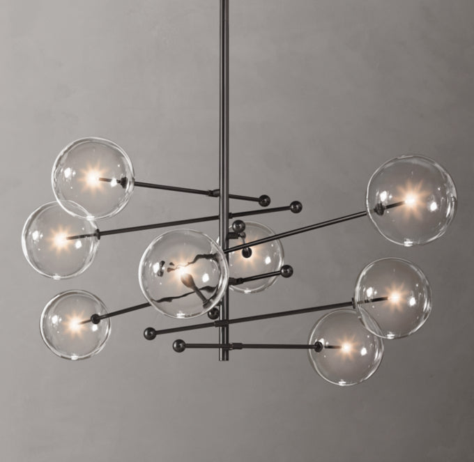 Glass Orb Cluster Mobile Eight-Light Chandelier 79"