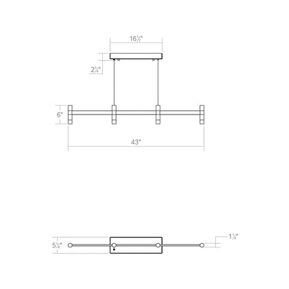 Systema Staccato 4 Light 43" Wide LED Indoor Linear Pendant