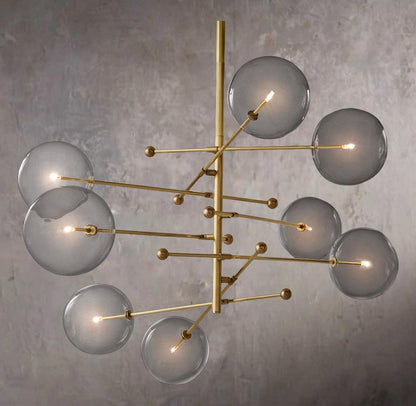 Glass Orb Cluster Mobile Eight-Light Chandelier 79"