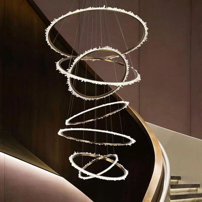 Rocast Crystal Multi Rings Chandelier For Staircase