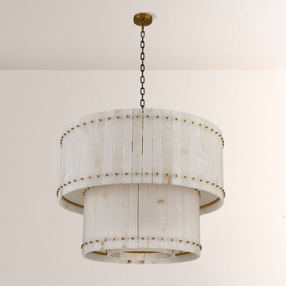 Aurelix Alabaster Round 2-Tiered Chandelier