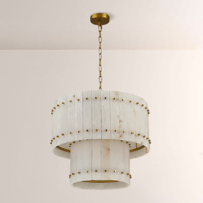 Aurelix Alabaster Round 2-Tiered Chandelier