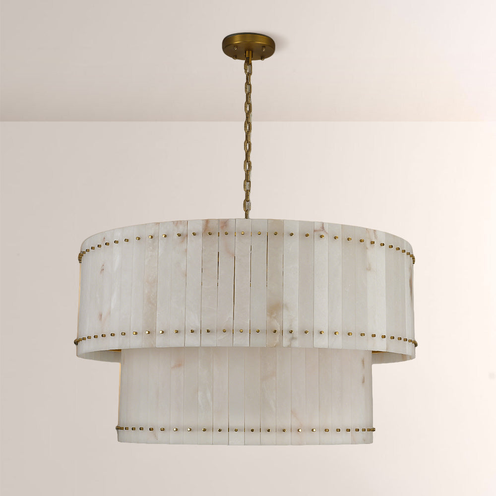 Aurelix Alabaster Round 2-Tiered Chandelier