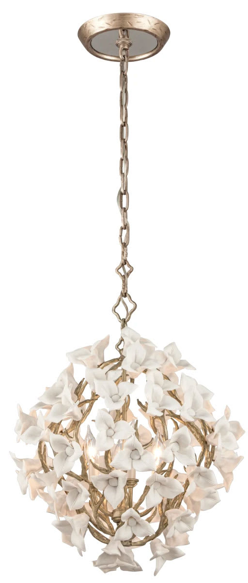 Lily 4 Light 19" Wide Pendant with Porcelain Flowers