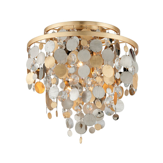 Ambrosia 3-Light Flush Mount in Silver & Gold Leaf & Stainless 18L x 18W x 16.5H