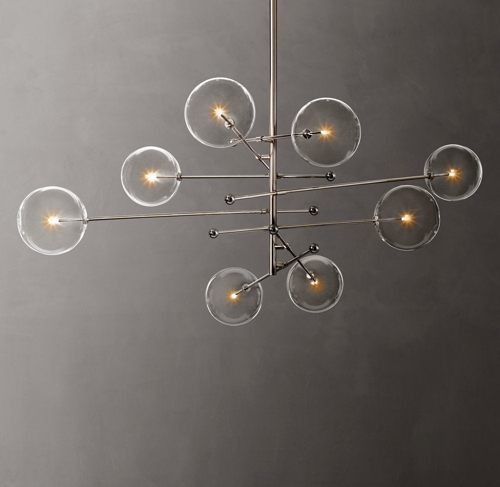 Glass Orb Cluster Mobile Eight-Light Chandelier 79"