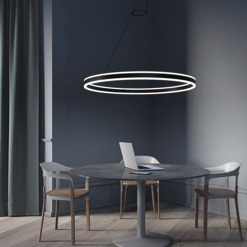 Double Corona 48" Wide Integrated LED Ring Chandelier with Acrylic Shades